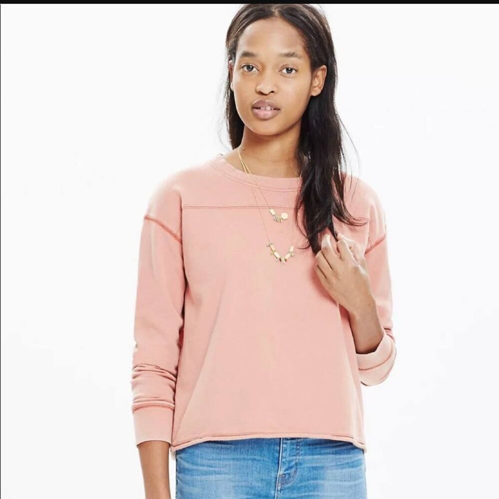 Madewell Sweatshirt Womens Size XXS Salmon Pink Long Sleeve Cropped Rolled Hem